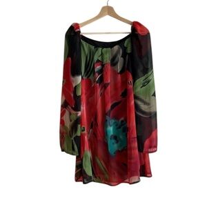 AX Paris Red and Black Asymmetrical Blouse Relaxed Fit, US 6